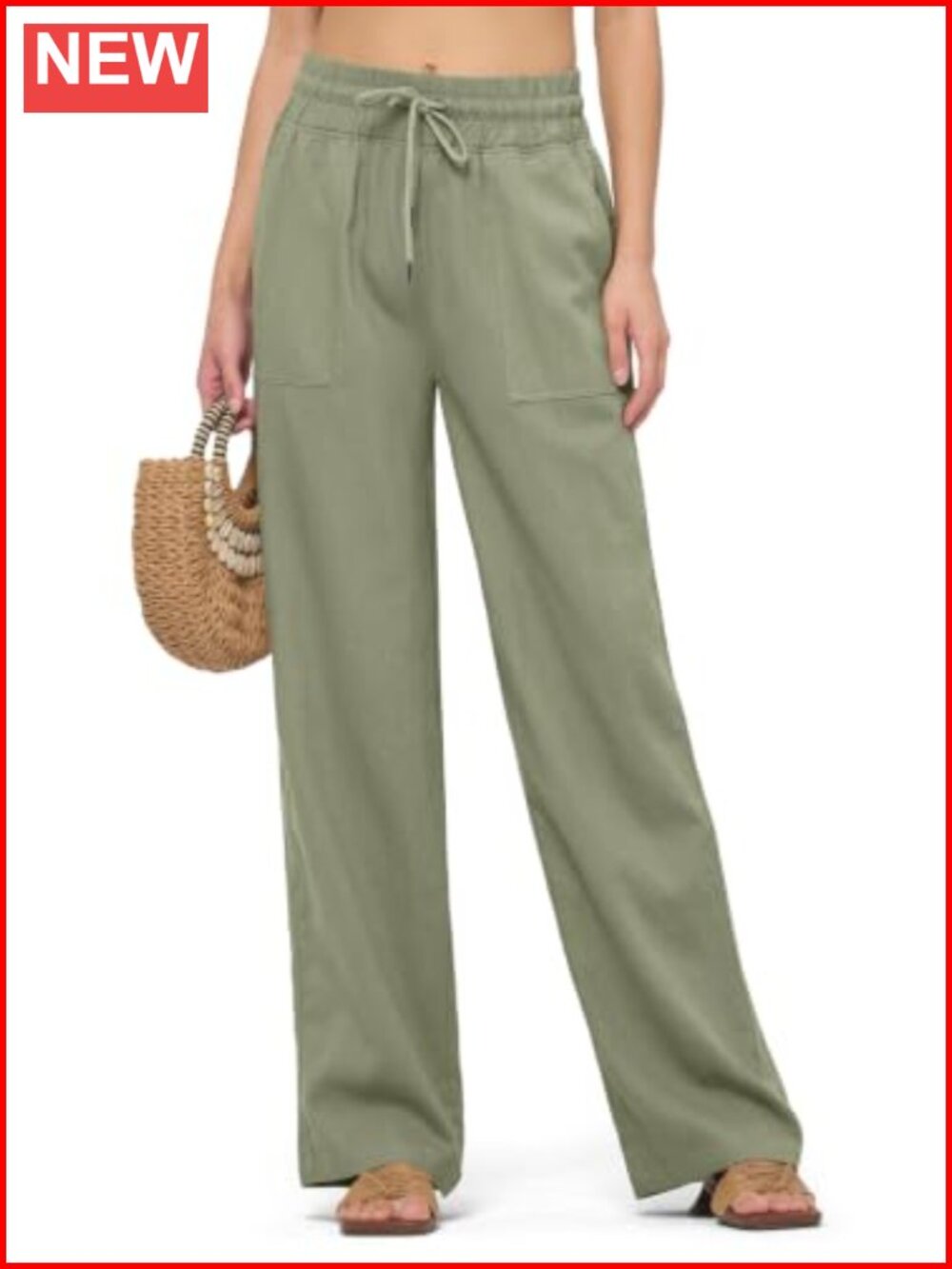 Women Linen Wide Leg Palazzo Pants Elastic Waist 31 Inseam
